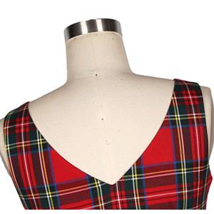 Women' 1950's Vintage Retro Red Plaid Belted A-Line Dress N11385