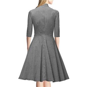 1960's Vintage Plaid Knee Length Tea Dress N12686