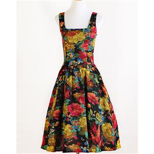 1960's Vintage Rockabilly Floral Print Swing Dress N11913