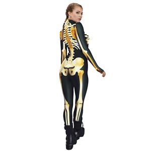 Scary Gold Bone 3D Digital Printed Unitard Skeleton High Neck Bodysuit Halloween Costume N22318
