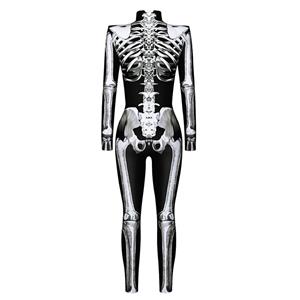 Scary White Bone 3D Digital Printed Unitard Skeleton High Neck Bodysuit Halloween Costume N22316