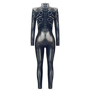 Scary White Bone 3D Digital Printed Unitard Skeleton High Neck Bodysuit Halloween Costume N22321
