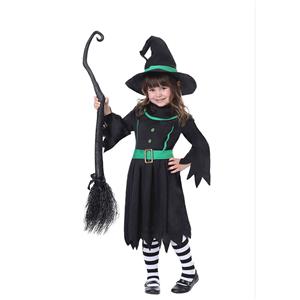 Kid's Black Witch Costume, Classical Witch Halloween Costume, Naughty Witch Dress Costume for Girls, Wicked Witch Masquerade Costume, Witch Halloween Cosplay Kids Costume, #N17753