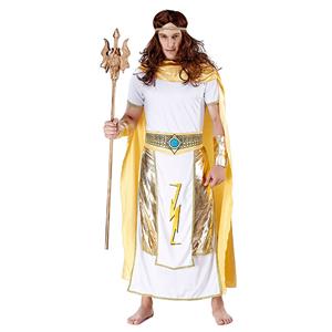 4pcs Men's White And Golden Short Sleeve Heroine Cosplay Costume With Apron N19461