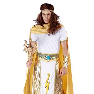 4pcs Men's White And Golden Short Sleeve Heroine Cosplay Costume With Apron N19461