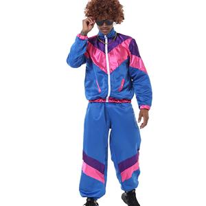 80s Men's Retro Tracksuit Top and Trousers Colorful Hip Hop Adult Cosplay Costume N23353