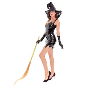 Women's Adult Black Wet Look Witch Costume N14618
