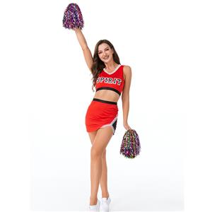 Hot Adult Cheerleader Crop Top Mini Skirt and Pom-poms Uniform Carnival Cosplay Costume N21455