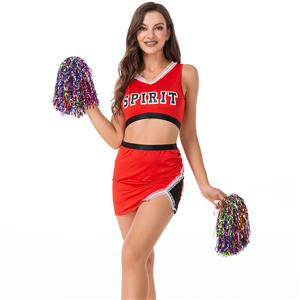 Hot Adult Cheerleader Crop Top Mini Skirt and Pom-poms Uniform Carnival Cosplay Costume N21455