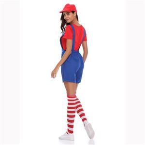 Red/Blue Adult Plumber Overalls Mario Cosplay Costume N17158