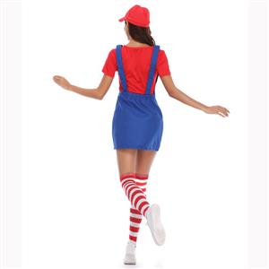 Red/Blue Adult Plumber Suspender Skirt Mario Cosplay Costume N17154