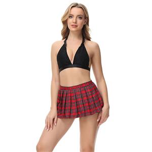 Sexy School Girl Uniform Adult Cosplay Costume Backless Bra Top Mini Pleated Skirt Set N21635
