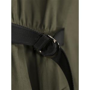 Women's Army-green Long Sleeve Pocket Hooded Day Dress N15437