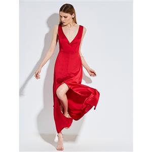 Deep V-neck Backless Sleeveless Plain Women's Party Maxi Dress N14222