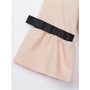 Elegant Women's Beige Bell Bottom Sleeve Bodycon Midi Dress N14293