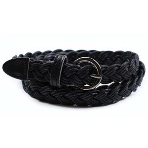 Women's Fashion Black Braided Single Prong Buckle Thin Waist Belt N16059