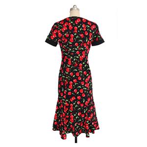 Fashion Short Sleeve Cherry Print Dresses N11532