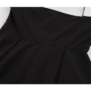 Black Elegant Gallus Off Shoulder Long Sleeve Hight Waist Hepburn Style Midi Dress N18266