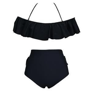 Sexy Black Off Shoulder Falbala Bikini Set BK12301