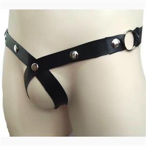 Sexy Underwear Black Faux Leather Rivet G-string Crotchless Thong PT17610