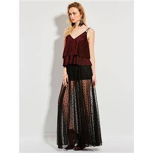 Fashion Women's Black Floral See-through Mesh Skirt with Pant N14417