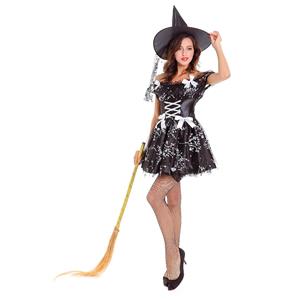 Women's Black Floral Witch Costume N14621