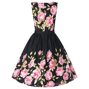 1950's Graceful Vintage Floral Print Swing Dress N11541