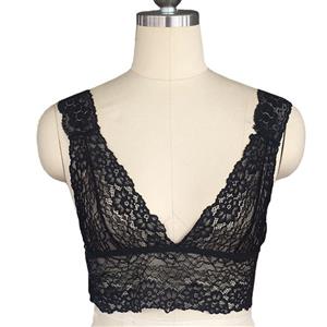 Sexy Black Lace Crop Top Camisole Deep V Bra No Trace Lingerie N20907