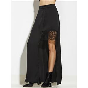 Fashion Women's Black High Waist Irregular Lace Patchwork Skirt N14934
