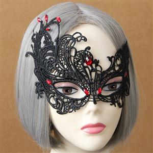 Halloween Masks, Costume Ball Masks, Black Lace Mask, Masquerade Party Mask, #MS12985