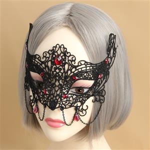 Medieval Black Lace Gems Half Mask MS12933