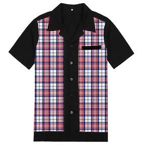 Black Grid Print Male Fifties Bowling Shirt N17725