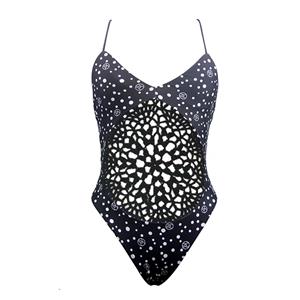 Sexy Black Crochet Lace One-piece Swimsuit BK12293