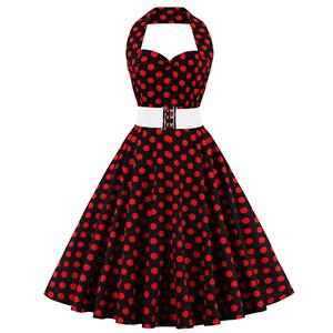 1950's Vintage Halter Polka Dot Casual Swing Dress N11878