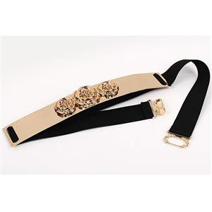 Women's Fashion Vintage Black Rose Metal Elastic Waist Belt N17001