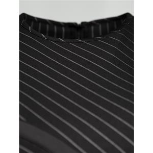 Women's Black Round Neck Long Sleeve Cold Shoulder Stripe Casual Mini Dress N15345