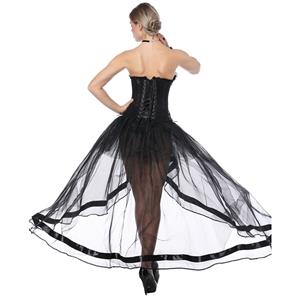 Fashion Black Victorian Satin Plastic Boned Overbust Corset High-low Organza Tutu Skirt Set N16578