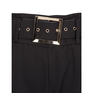 Women's Fashion Black Slim Full Length Wide Leg Waist Belt Suit Pant N15611