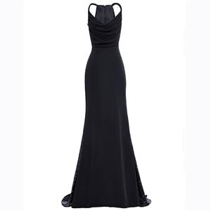 Women's Black Spaghetti Straps Pleated Sequins Evening Dress N15767