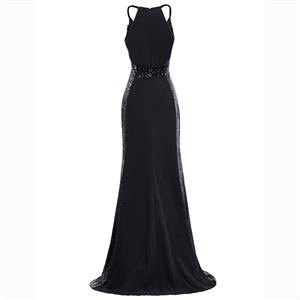 Women's Black Spaghetti Straps Pleated Sequins Evening Dress N15767