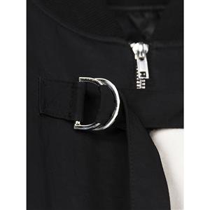Women's Black Stand Collar Long Fur Sleeve Zipper Jacket N15432