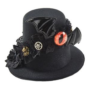 Black Steampunk Gear Bat Wing and Devil's Eyeball Halloween Costume Top Hat J22870
