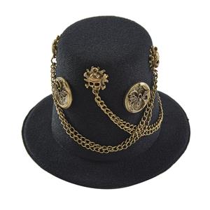 Black Steampunk Vintage Dial and Skull Head Halloween Costume Top Hat J22875