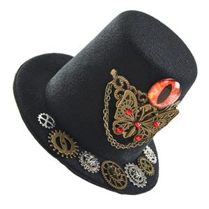 Black Steampunk Devil's Eyeball and Gear Butterfly Halloween Costume Top Hat J22869