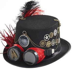 Feather Steampunk Compass and Gear Goggles Masquerade Halloween Costume Top Hat J22864