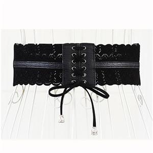 Fashion Black Leather Stretch Waistband Front Lace-up Hollow Cincher Corset Belt N14800