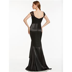 Women's Black Sweetheart Neck Cap Sleeves High-low Mermaid Evening Gowns N15907