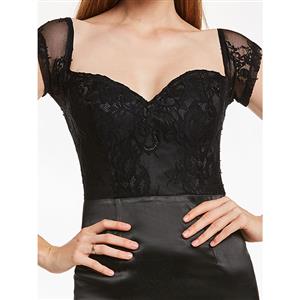 Women's Black Sweetheart Neck Cap Sleeves High-low Mermaid Evening Gowns N15907