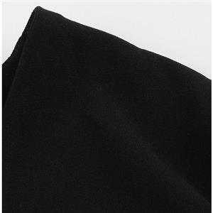 Women's Black V Neck Lantern Sleeve Midi Dresses N14977