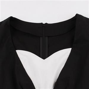 Women's Black 1950s Vintage Sleeveless Sweetheart Neckline Plus Size Patchwork Swing Dress N15736